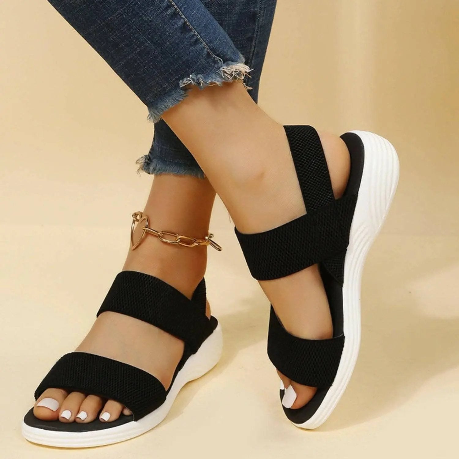 Comfortable low heel rubber sandals - Love Salve